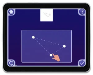 Atividade de ligar pontos no iPad da Magrid, baseada em toques, que demonstra uma interação simples para o desenvolvimento precoce da coordenação motora fina