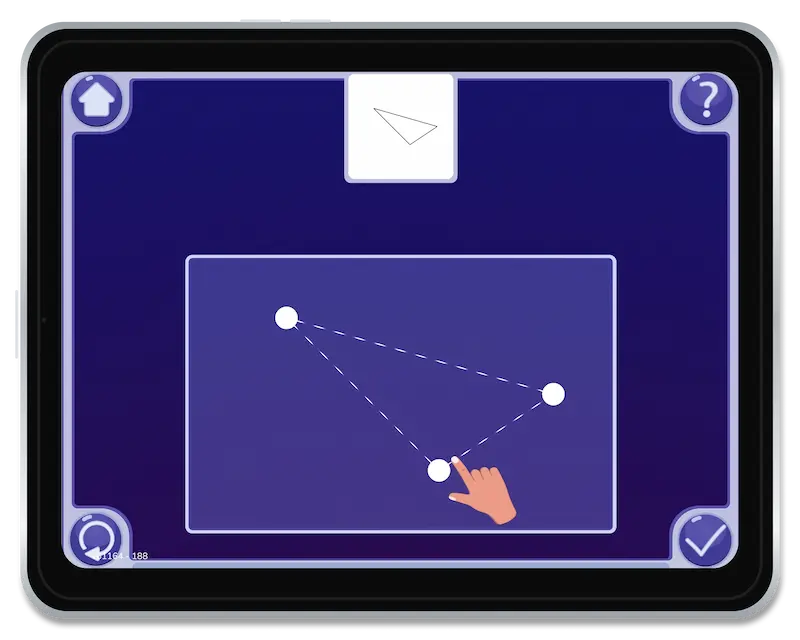 Atividade de ligar pontos no iPad da Magrid, baseada em toques, que demonstra uma interação simples para o desenvolvimento precoce da coordenação motora fina