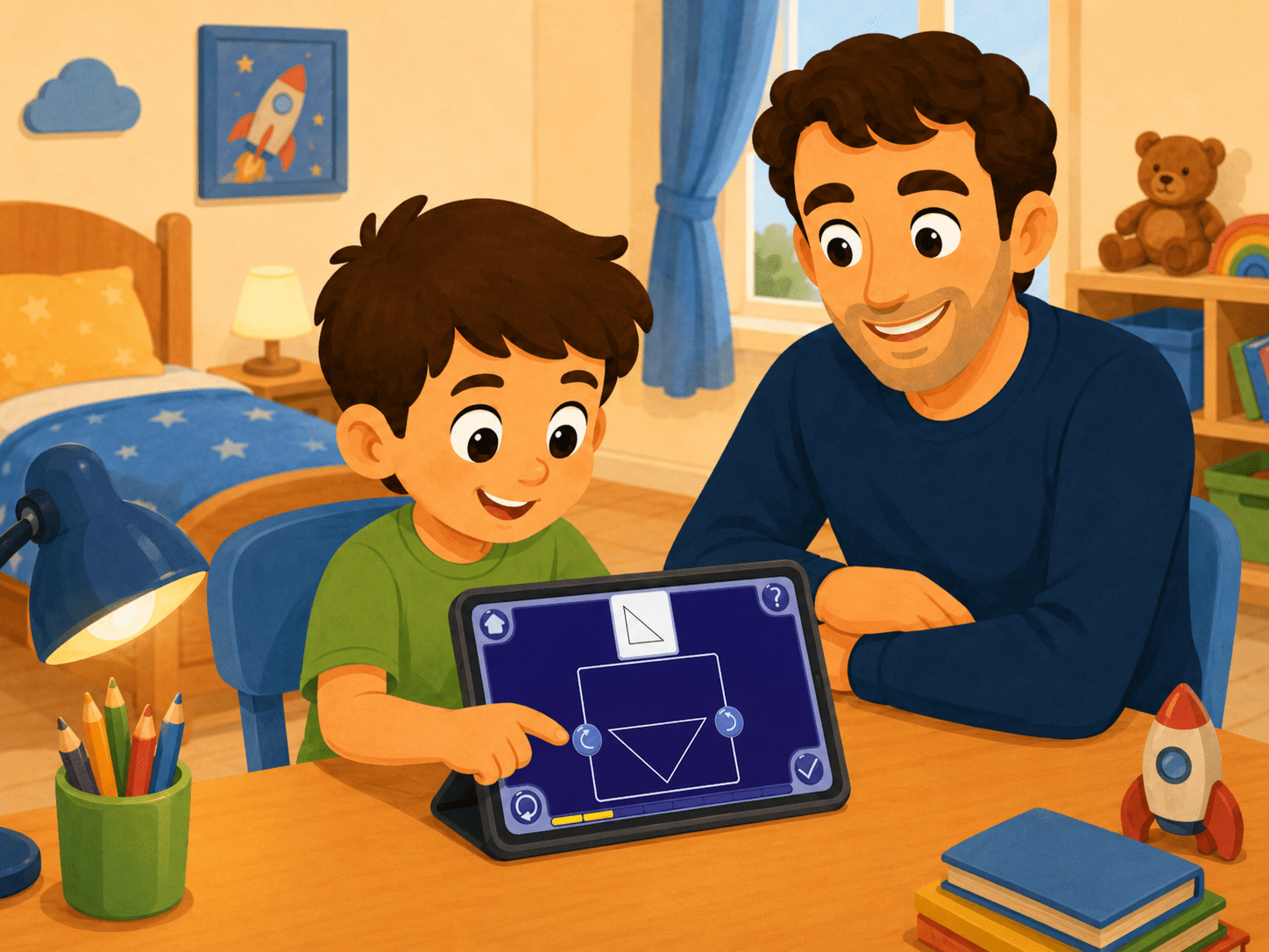 Un enfant réalise une activité de mathématiques visuelle et sans langage dans Magrid, sans avoir besoin de lire